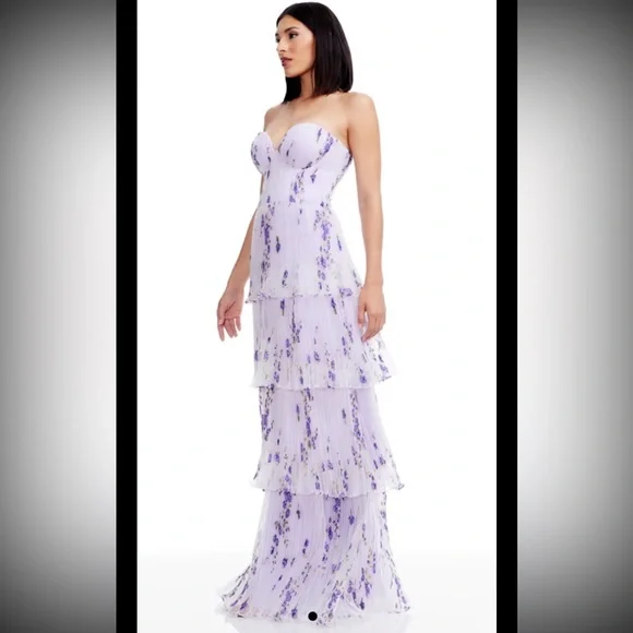 Dress the Population Lavender Floral Strapless Maxi Dress - Picture 2 of 11